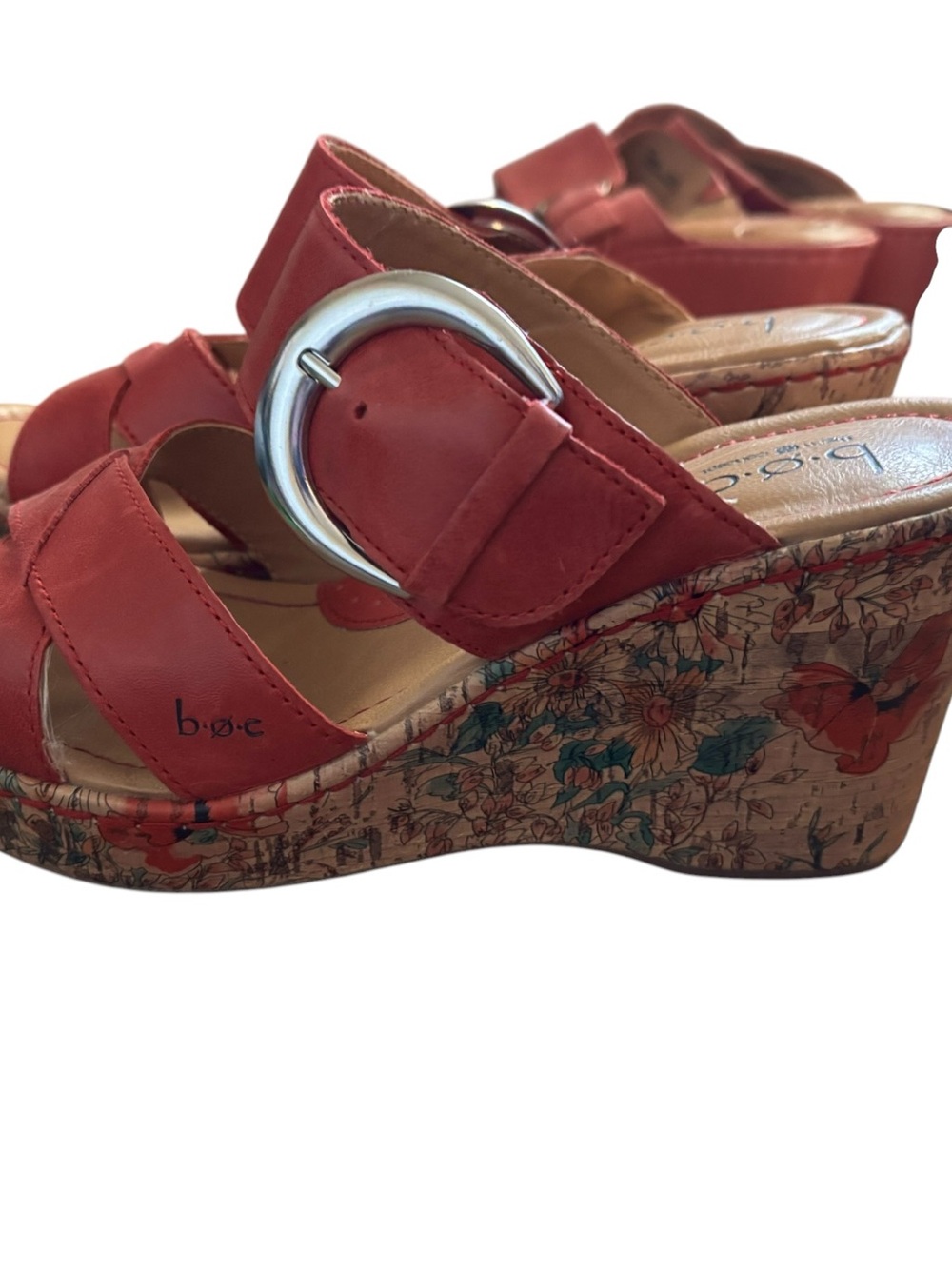 b.o.c. Red Leather Buckle Slip-On Mules